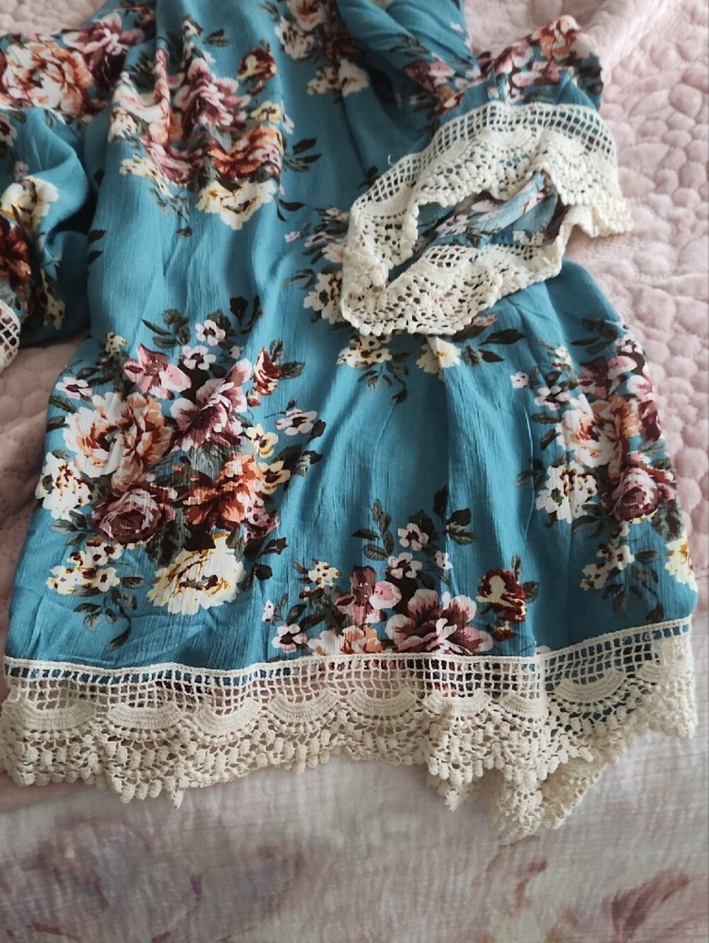 Umgee Teal Floral Open-Front Duster - Picture 5 of 6